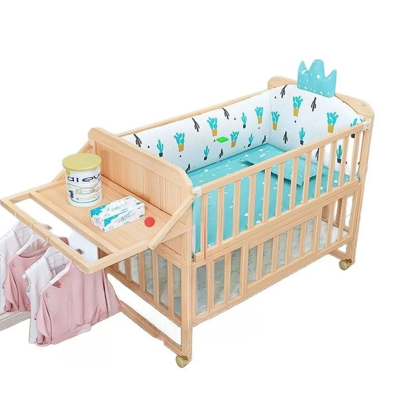 

Crib solid wood splicing big bed movable baby bb cradle just born