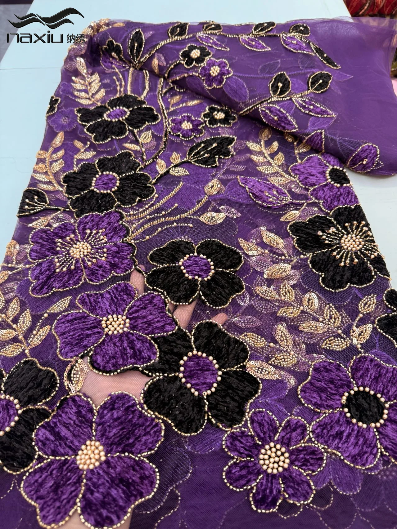 

Madison Beaded Lace Fabric African Tulle Lace Fabric French Embroidery Lace Fabric for Wedding Party Sewing Material