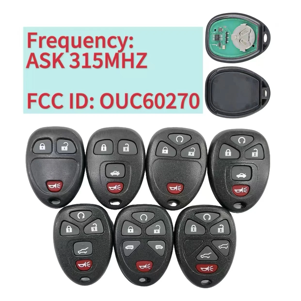 

Sunshine For Chevrolet Buick Cadillac Avalanche Tahoe Traverse GMC Acadia Yukon Saturn Outlook 315Mhz Remote Car Key OUC60270