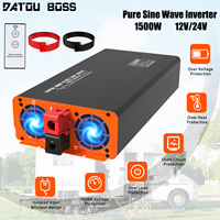 DATOUBOSS Pure Sine Wave Inverter 1500W 12V/24V PSW Portable DC to AC Converter with LCD Screen Remote Control for Power Supply