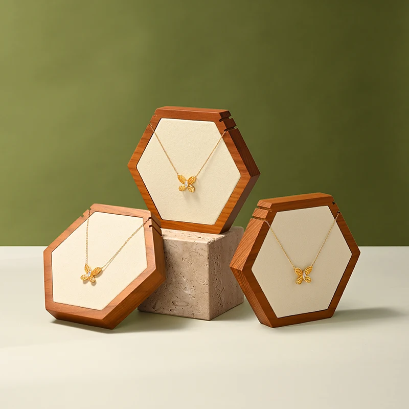 Ciyye Necklace Display Storage Stand Jewelry Organizer Wooden Hexagonal Desktop Women Jewelry Display For Shop Counter Window