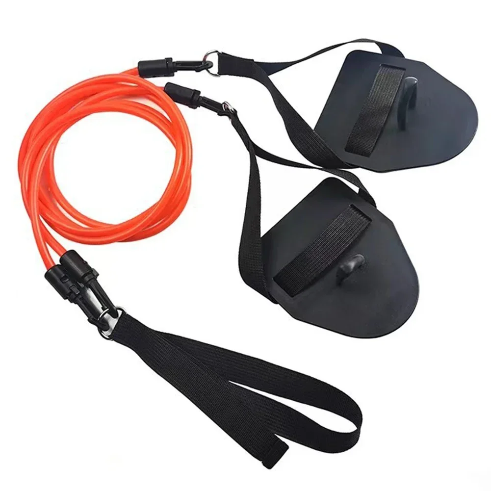 Upper Body Strength Building Swim Device Dryland Trainer with Customizable Resistance Bands & Detachable Paddles