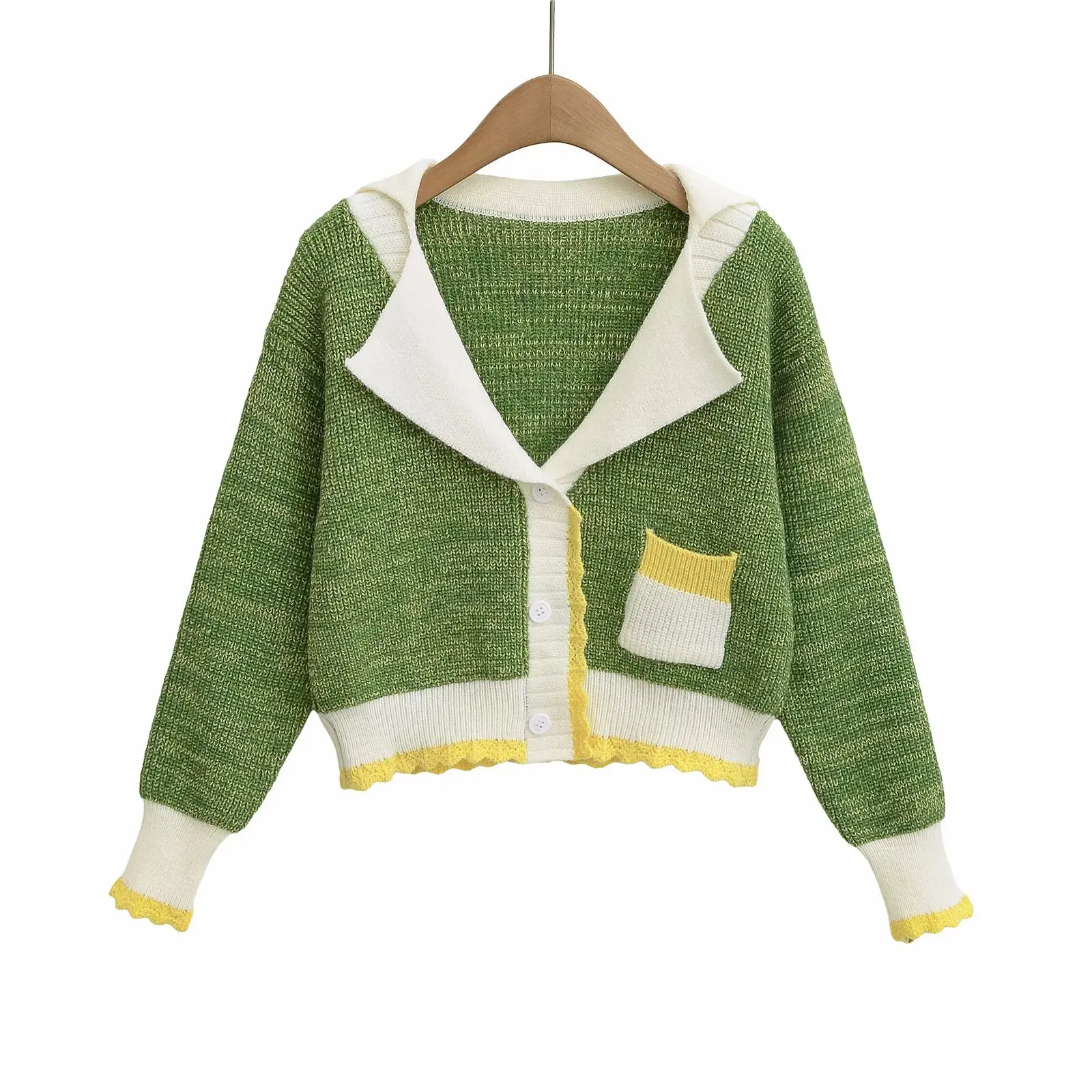 

UNIZERA women's cardigan jacket simple lapel splicing long sleeved knitted temperament autumn new jacket