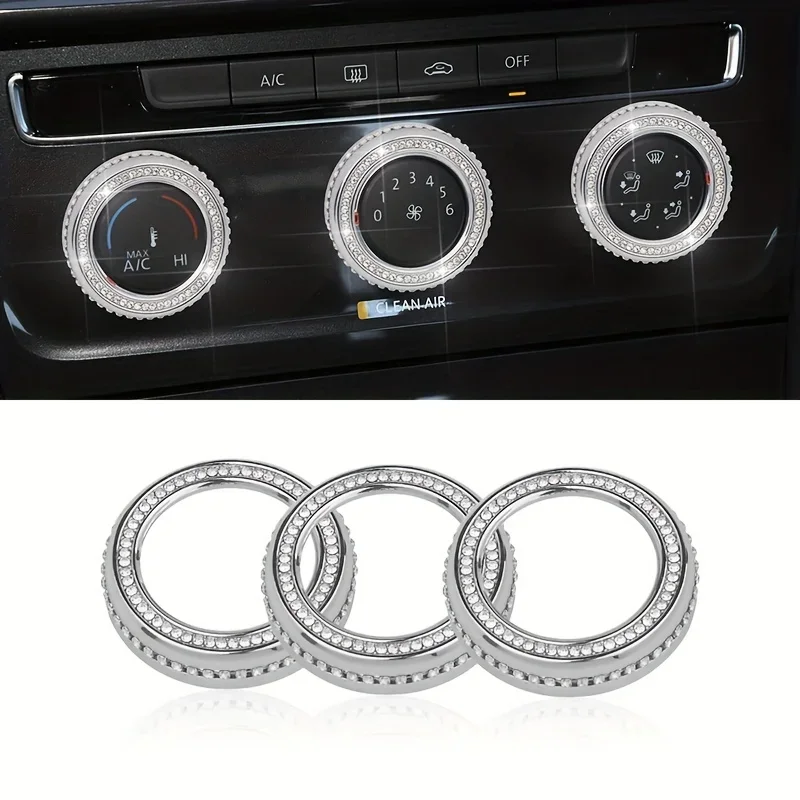 3pcs Car Air Conditioner Control Knob Switch Bling Diamond Center Console Decor Cover for VW Volkswagen Tiguan Passat CC