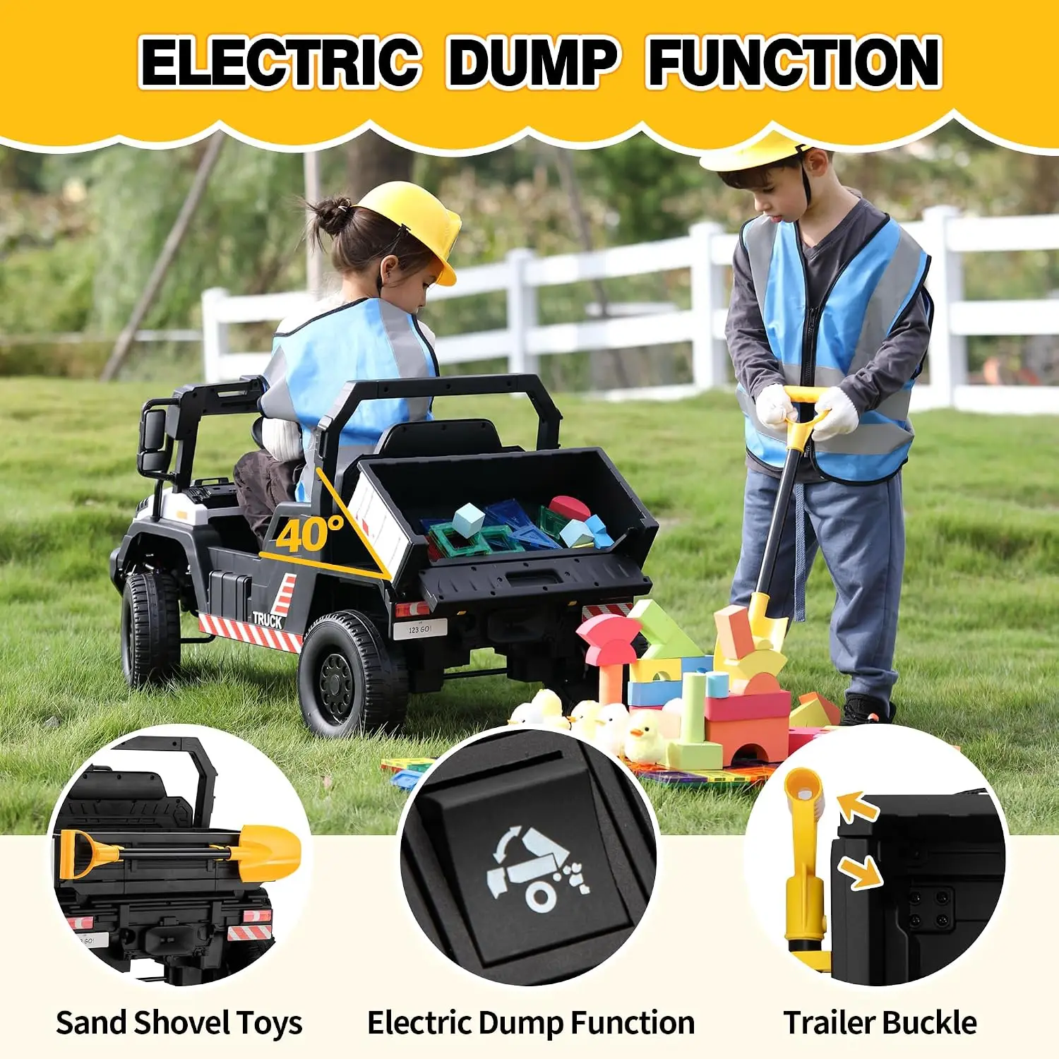 12V Electric Kids Dump Truck Toy Toddlers Ride Car Parent Remote Control Battery Powered 4 Wheels Off Road Vehicle Drive Auto Tr