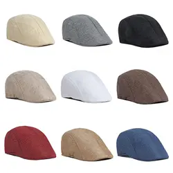 Hat Men Minimalist Smooth Imitation Linen Beret British Retro Summer Breathable Forward Hat for Middle-aged and Elderly People