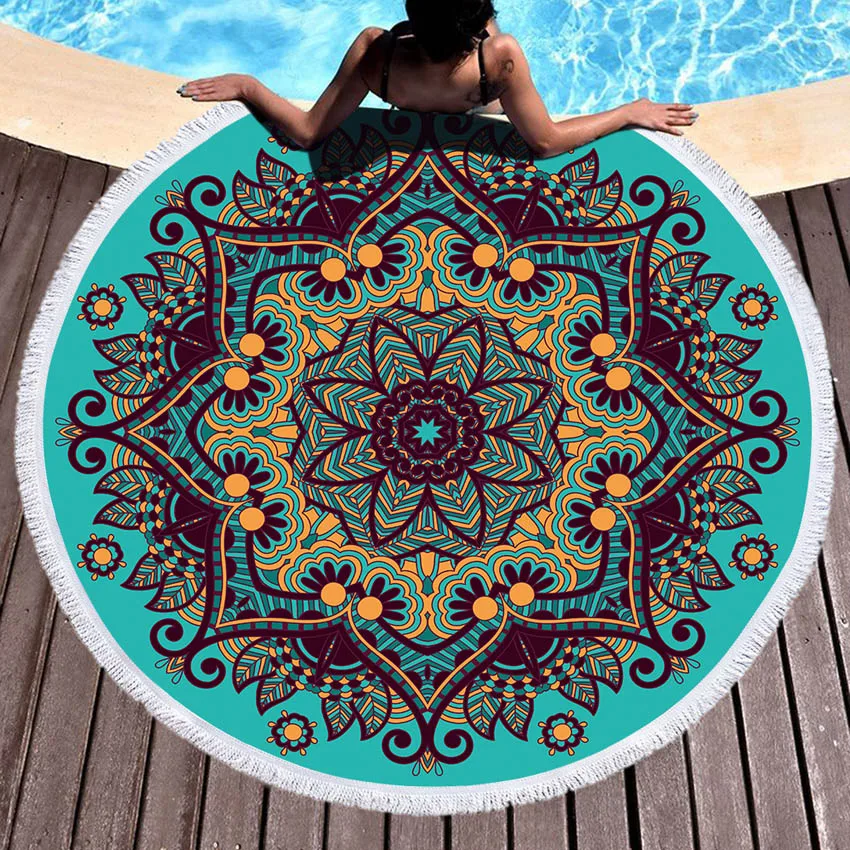 

Mandala Geometric Round Beach Towel Tassels Bohemia Microfiber Bath Shower Towel For Kids Adults Picnic Yoga Mat Bikini Cover Up