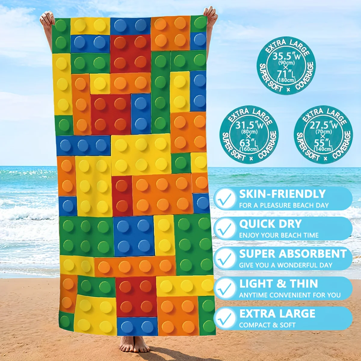 

Colorful Brick Beach Towel: Fun Design Bringing Creative Joy and Vibrant Colors to Your Summer Playtime