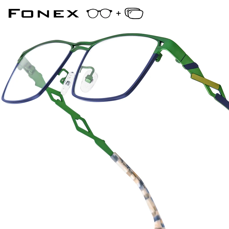

FONEX Progressive Prescription Glasses Anti Blue Ray Myopia Optical Lens Eyewear Women Square Eyeglasses Titanium Frame 85921