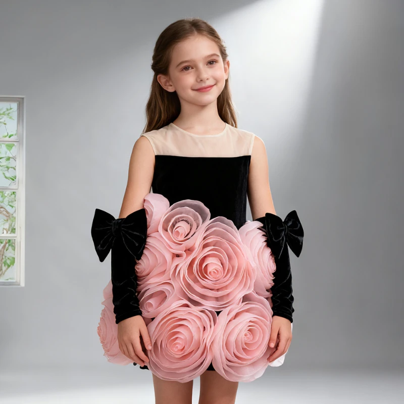 2026 Girls Floral Party Dress Children Costume Birthday Princess Gown Cute Pageant Formal Attire Celebration Dresses Outfit Eid