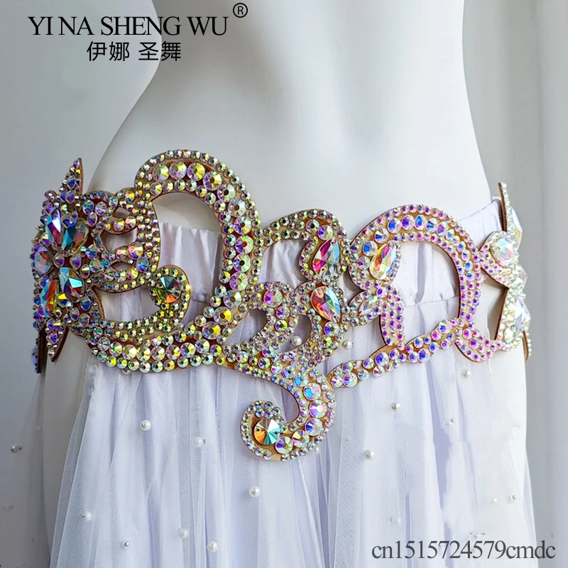 Mulheres cintura corrente cinto de dança do ventre cheio diamante dança wear acessórios indiano desempenho dança do ventre strass cinto