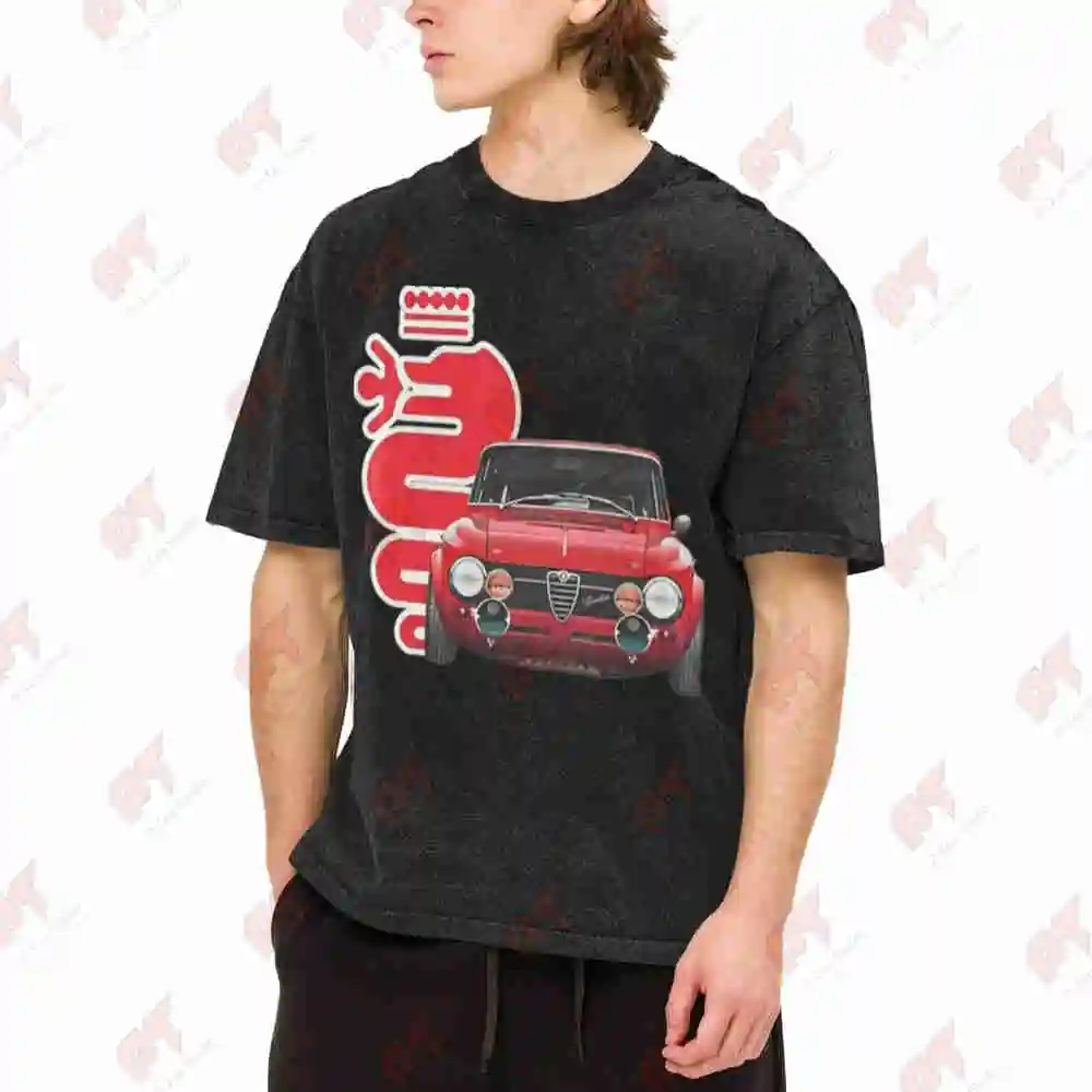 Giulia Storica Italian Vintage Cars Vintage Washed Tee Pure Cotton T-Shirt