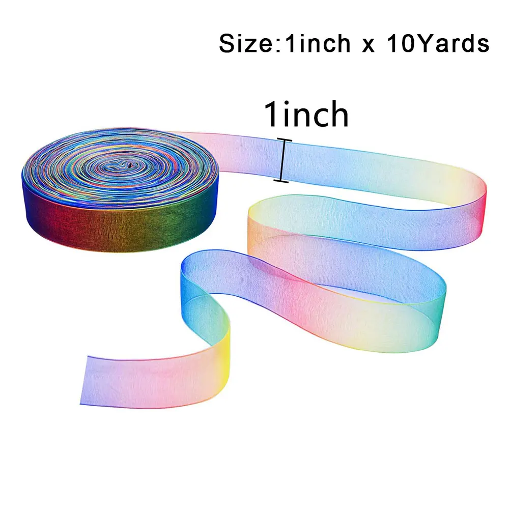Iridescent Gradient Organza Ribbon 1'' Width 10 Yards DIY Hair Bows Gift Packaging Ribbons for Seasonal Crafts & Event Styling