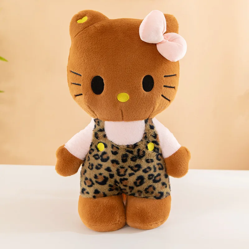 40CM Anime Hello Kitty Black Leather Leopard Print Series Plush Dolls PP Cotton Stuffed Pillow Kawaii Sofa Cushion Holiday Gift