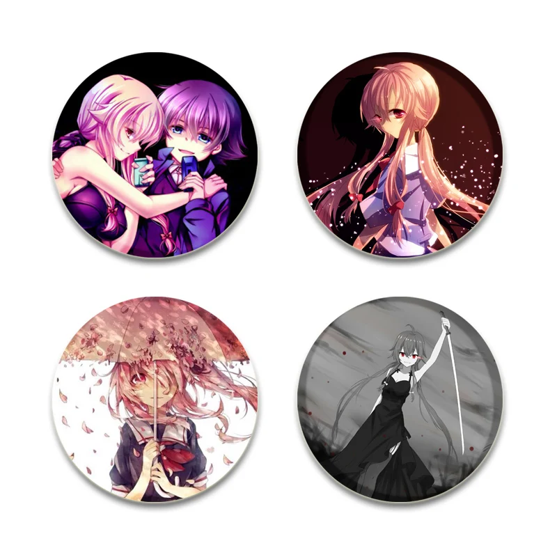 Character Gasai Yuno Tinplate Pins Round Cartoon Snap-in Brooches for Backpack Accessories Anime Collection Round Badge