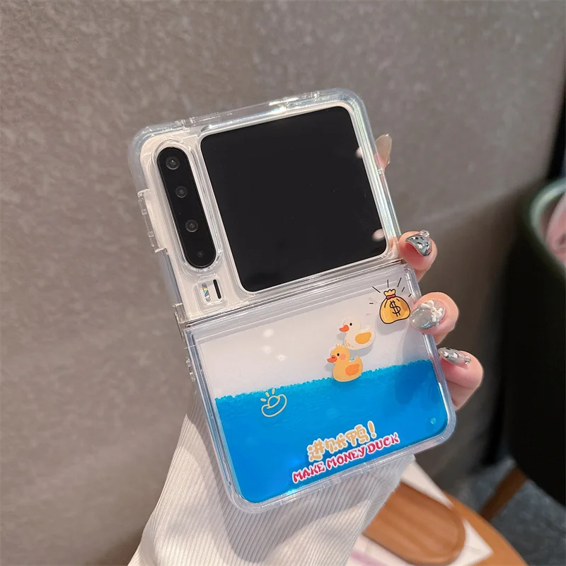 

Liquid Quicksand Clear TPU Case For Huawei P60 P70 Mate 70 60 50 40 Pro Dynamic swimming Duck Flip Case for huawei Pura X px