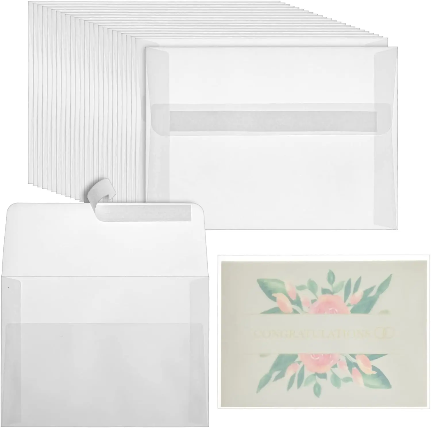 

Square Vellum Envelopes, Peel & Press Seal, A7, 25-Pack, Translucent, for Wedding Invitations & Thank You Notes