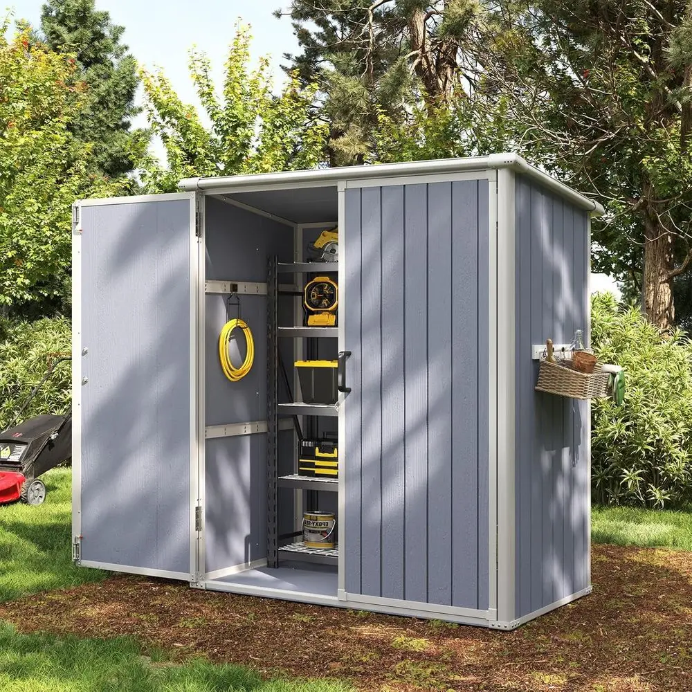 

Сарай для хранения на открытом воздухе 3T, из полимерного композита, с полом и запираемой дверью, водонепроницаемый пластиковый сарай для инструментов для сада, патио, газона, серый