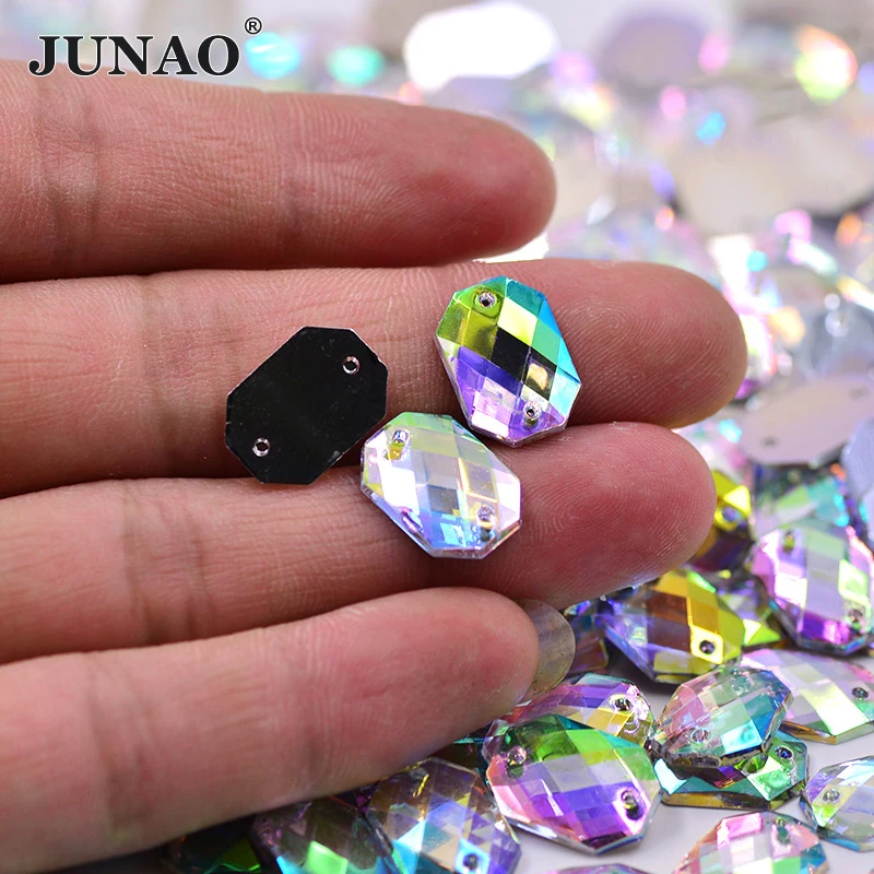 JUNAO 500 قطعة 10*14 مللي متر كريستال AB مربع مثمنة الشكل الراين الخياطة الاكريليك أحجار الكريستال زين DIY بها بنفسك الزفاف