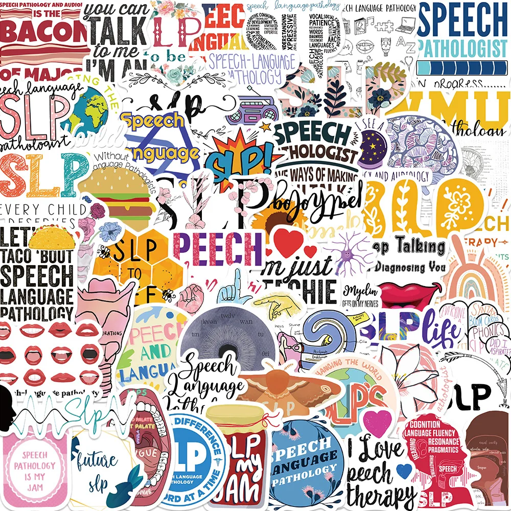 10/56PCS Language Pathology Stickers Laptop Bicycle Guitar Skateboard Speech Language Sticker Kids DIY Graffiti Waterproof Toy