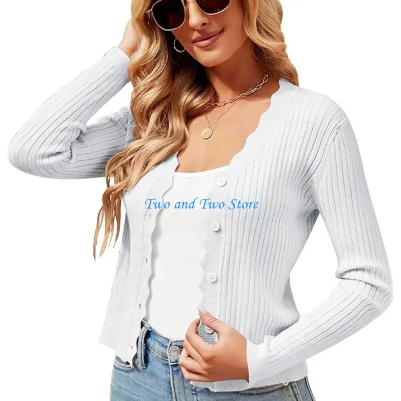 HX6F Open Front Knitwear Sweater Button Down Cardigan Fashion V Neck Knit Cardigans