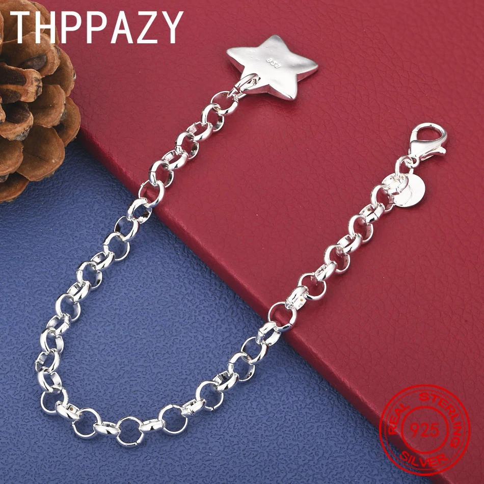 

THPPAZY 925 Sterling Silver Cute Star Bracelet 20cm Chain Women Fashion Charm Jewelry Birthday Anniversary Party Gift For Girls