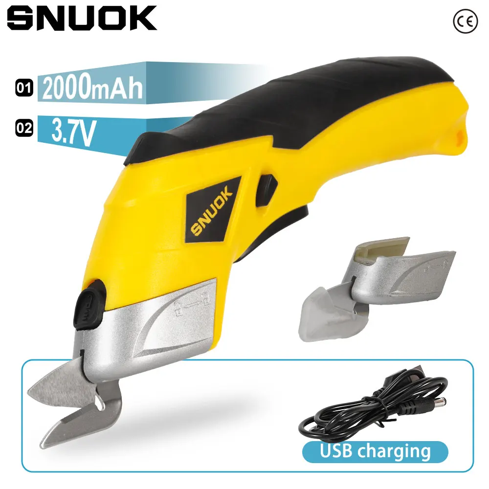 Snuok 3.7V Rechargeable Portable Electric Scissors USB Rechargeable Scissors 2.0Ah Cutting Leather Cotton Wool Fabric Cardboard