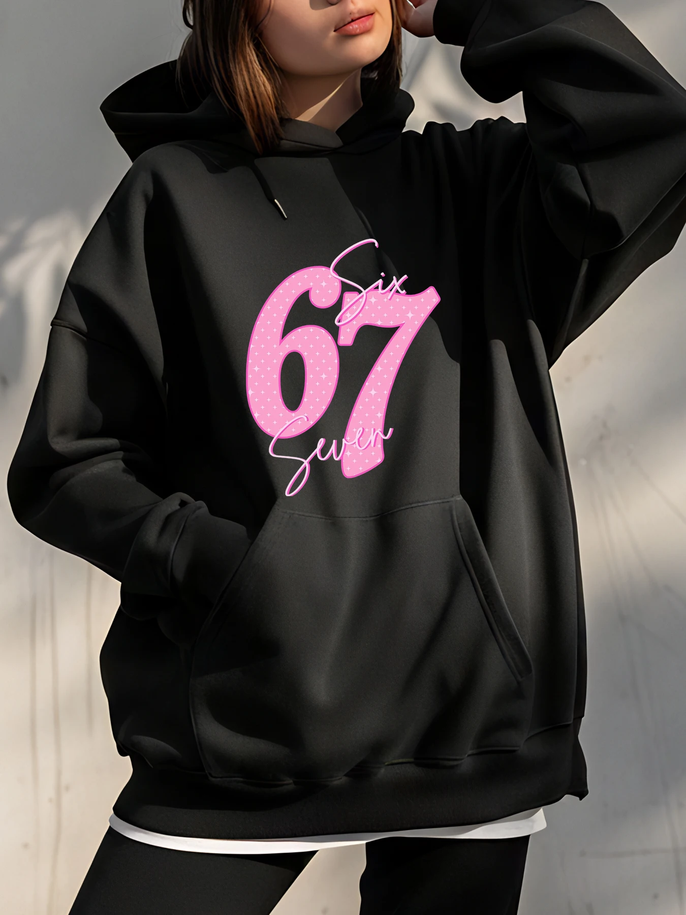 

【Хэллоуин】67 красочная толстовка с принтом цифр свободного покроя в повседневном стиле с графическим рисунком, женская, уличная одежда