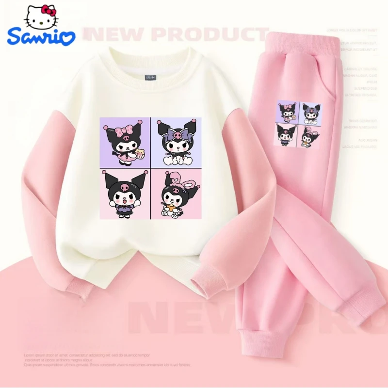 

Sanrio, осенний комплект одежды для маленьких девочек, детские милые толстовки с принтом Кутоми, пуловер, топ и штаны, детский лоскутный спортивный костюм из 2 предметов