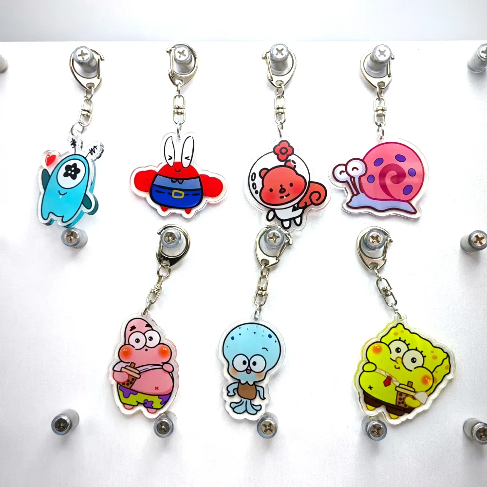 Cartoon Anime Lilo and Stitch Pendant Keychains Holder Car Key Chain Key Ring Mobile Phone Bag Hanging SpongeBob SquarePants