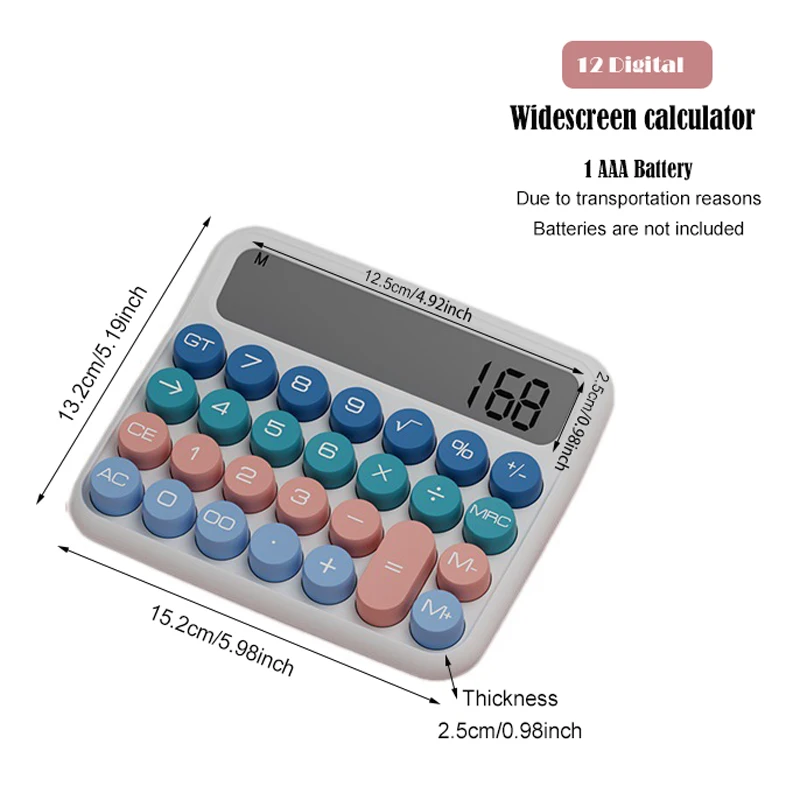1pc, calculadora estética desktop de 12 dígitos com grande display lcd, calculadora de cores doces botões grandes, botões sensíveis