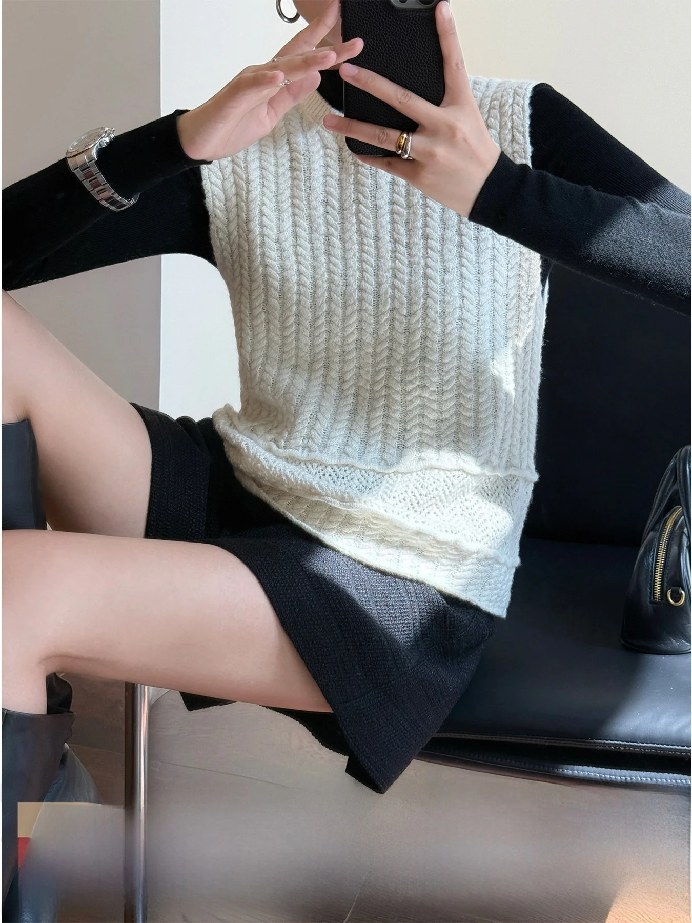 

Tasyavan Dr cher Loose Knitted Soft Sweater Vest Top Svel Coarse Weave Flexible Skin-friendly V-ne Woolen Vest