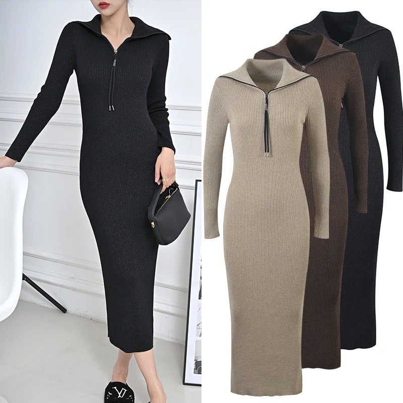 Versão high-end europeu sle luxo malha lã camisola dr bla longo sve fino ajuste camada base dr faion feminino