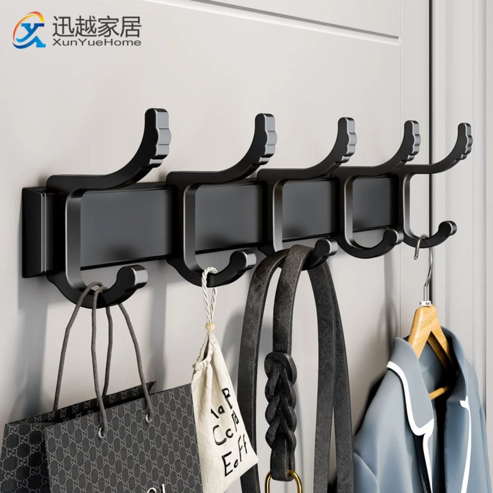 Towel Robe Hanger Hook Black Aluminum Wall Door Key Hooks Rack Living Room Bag Hanging Bathroom Coat Stand Kitchen Accessories