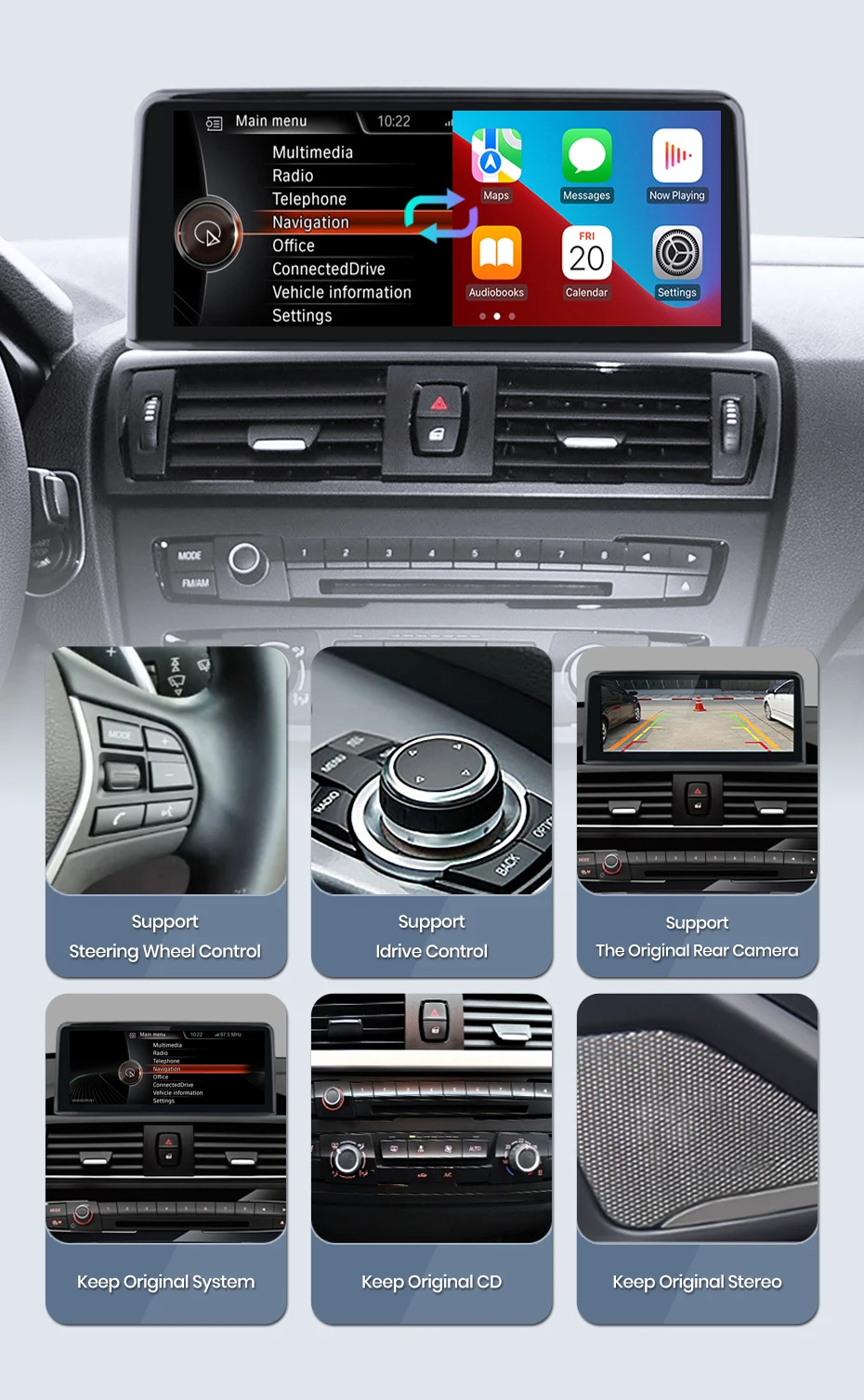 Junsun 10,25'' Multimedia-Touchscreen für BMW 1/2/3/4 Serie F20/F21/F22/F30/F31/F33/F34/F36 2012-2021 Wireless Carplay Android Auto NBT EVO System Bluetooth GPS Navigation Stereo – Detail 10