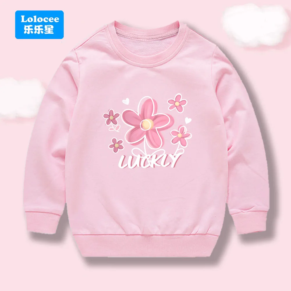 New Lucky Flower Printed Sweatshirts Outer Wear Children Costume Baby Round Neck Tops Girls Cute Printed Pullovers  HHY1