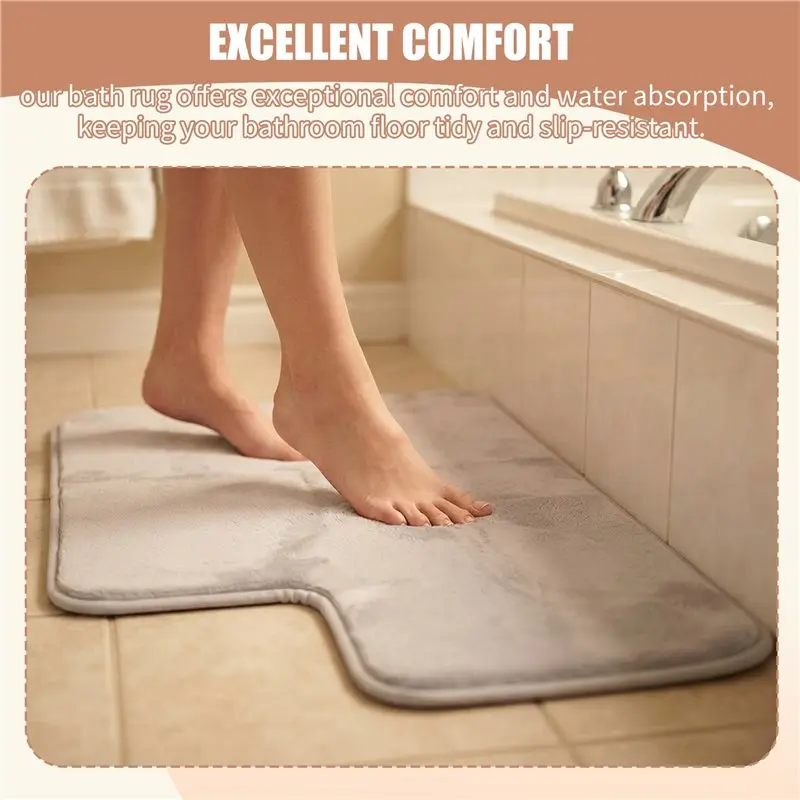 J1UL1N L-Shaped Bath Mat Non-Slip, Soft Bathroom Floor Rug, Washable Carpet For Square Showers,Ideal For Corner Shower Spaces