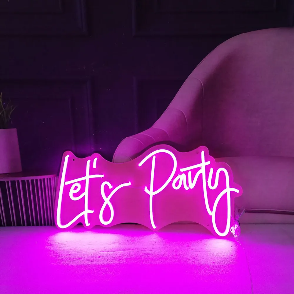 

Neon Sign Let's Party LED Light Birthday Wedding Decoration Wall Art Home Bar Business Logo Name Design Acrylic Custom Neon Sign