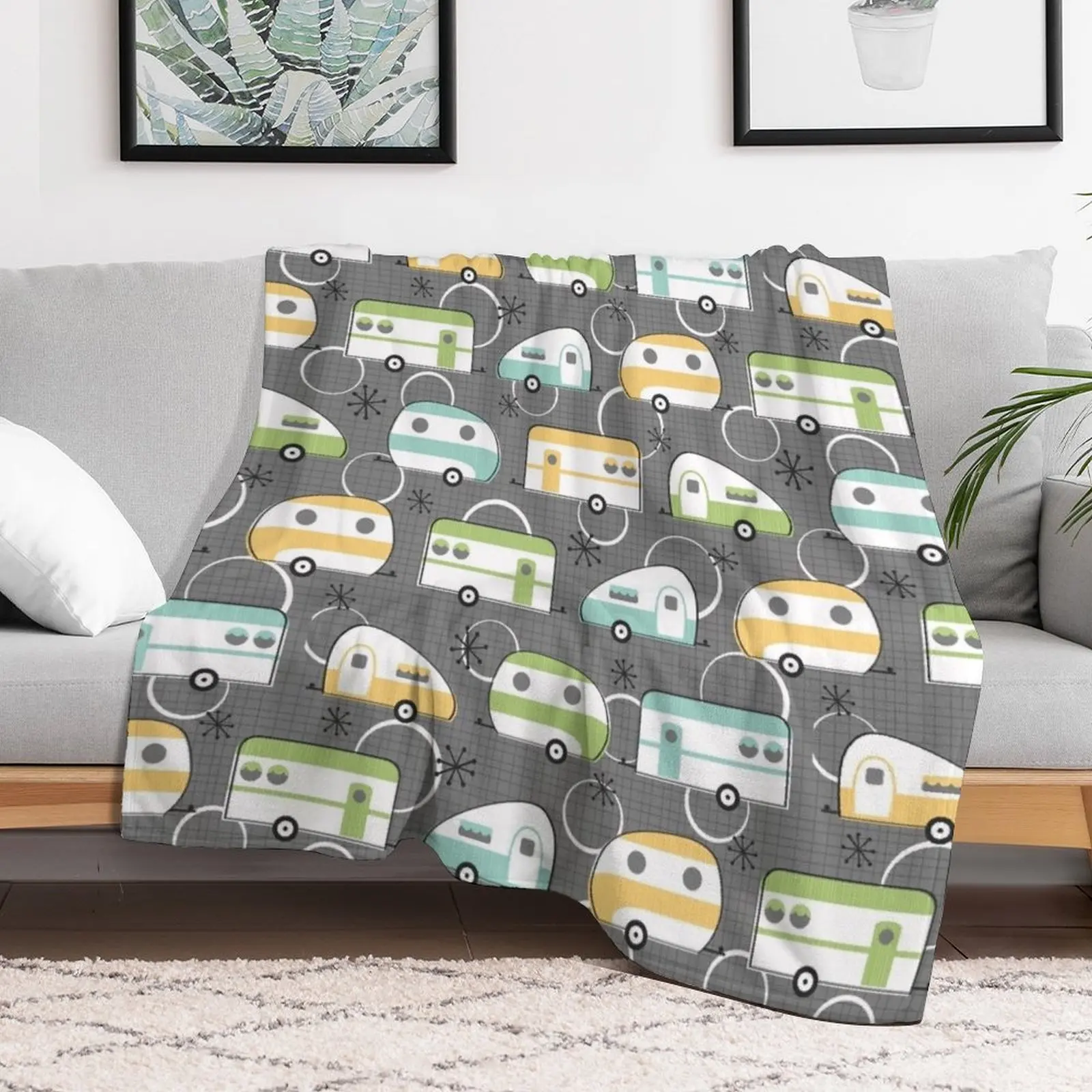 

Happy Campers Throw Blanket Camping Designers Single Thermal Blankets