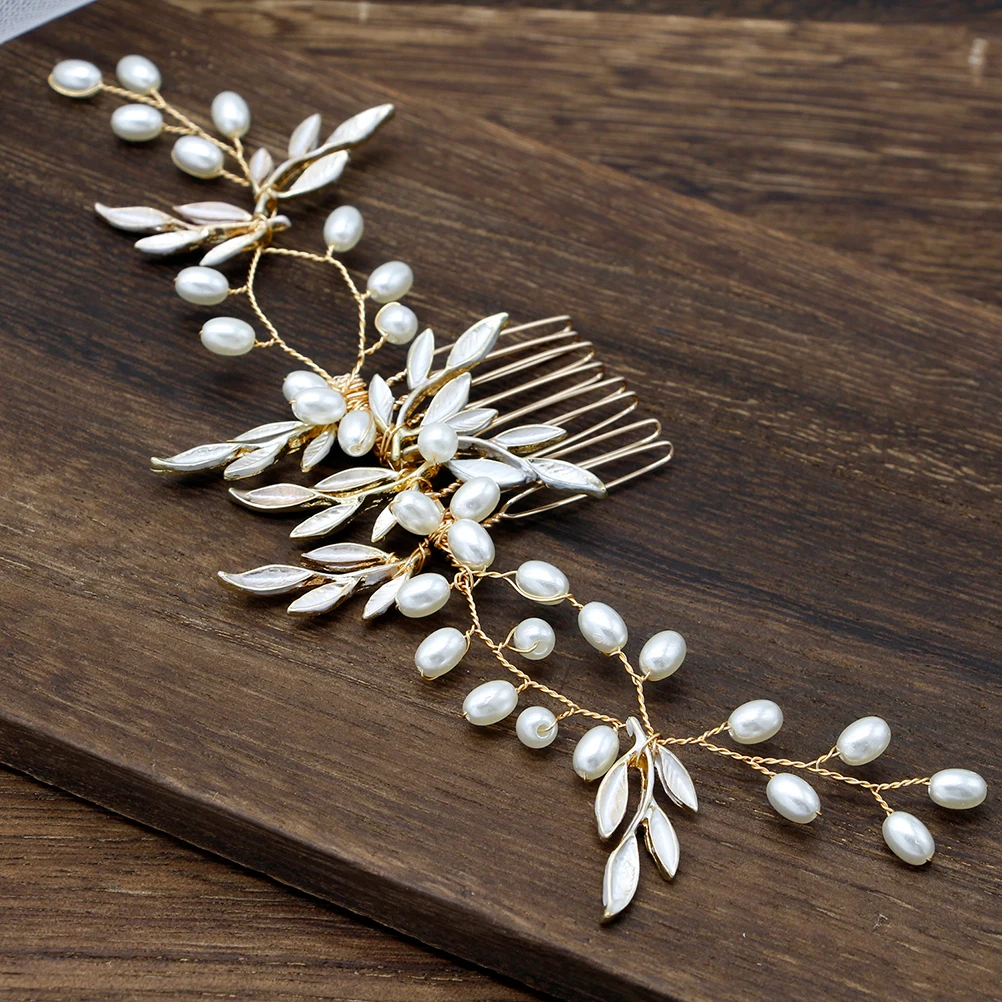 

Жемчужная свадебная расческа для волос, дизайн листьев из сплава, свадебные аксессуары для волос ручной работы, заколка для невесты для церемонии, свадебный головной убор