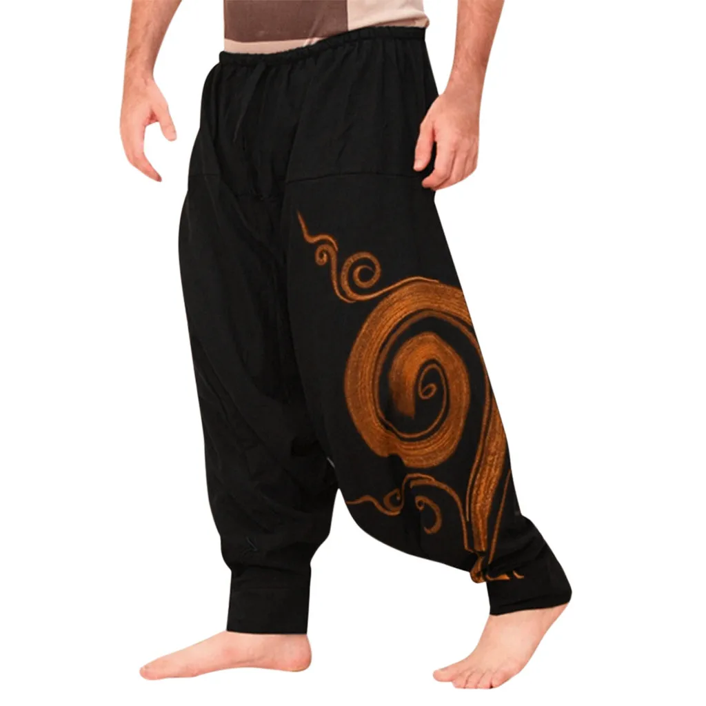 Męskie spodnie z elastyczną talią Baggy Hippie Yoga Harem Pants Men Baggy Hippie Boho Gypsy Aladdin Hippie Boho Aladdin Alibaba Harem