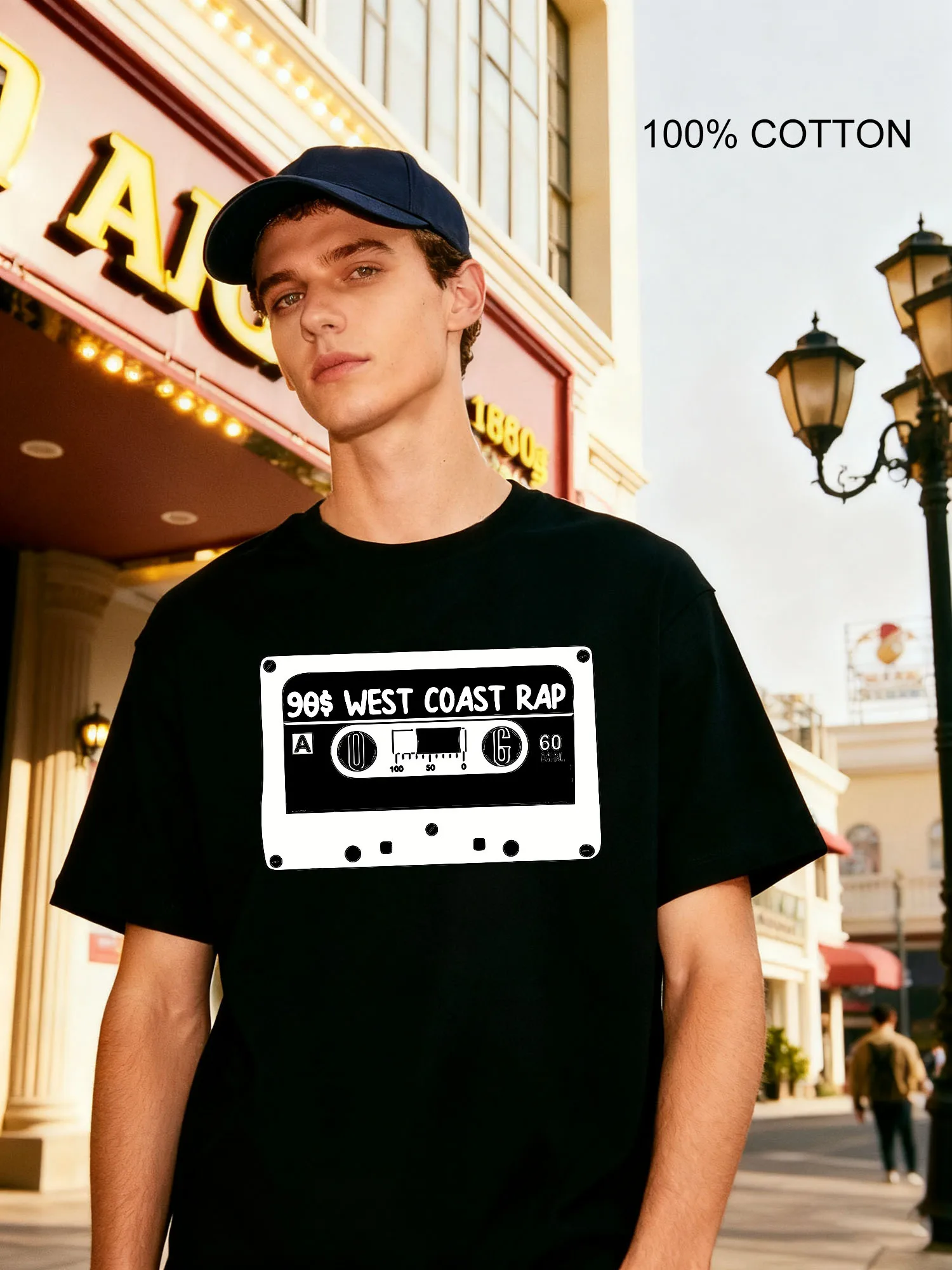 

90S West Coast Rap Retro Music Graphic Men's T-Shirts Casual Design Crew Neck T-Shirt 180g Street 100% Cotton