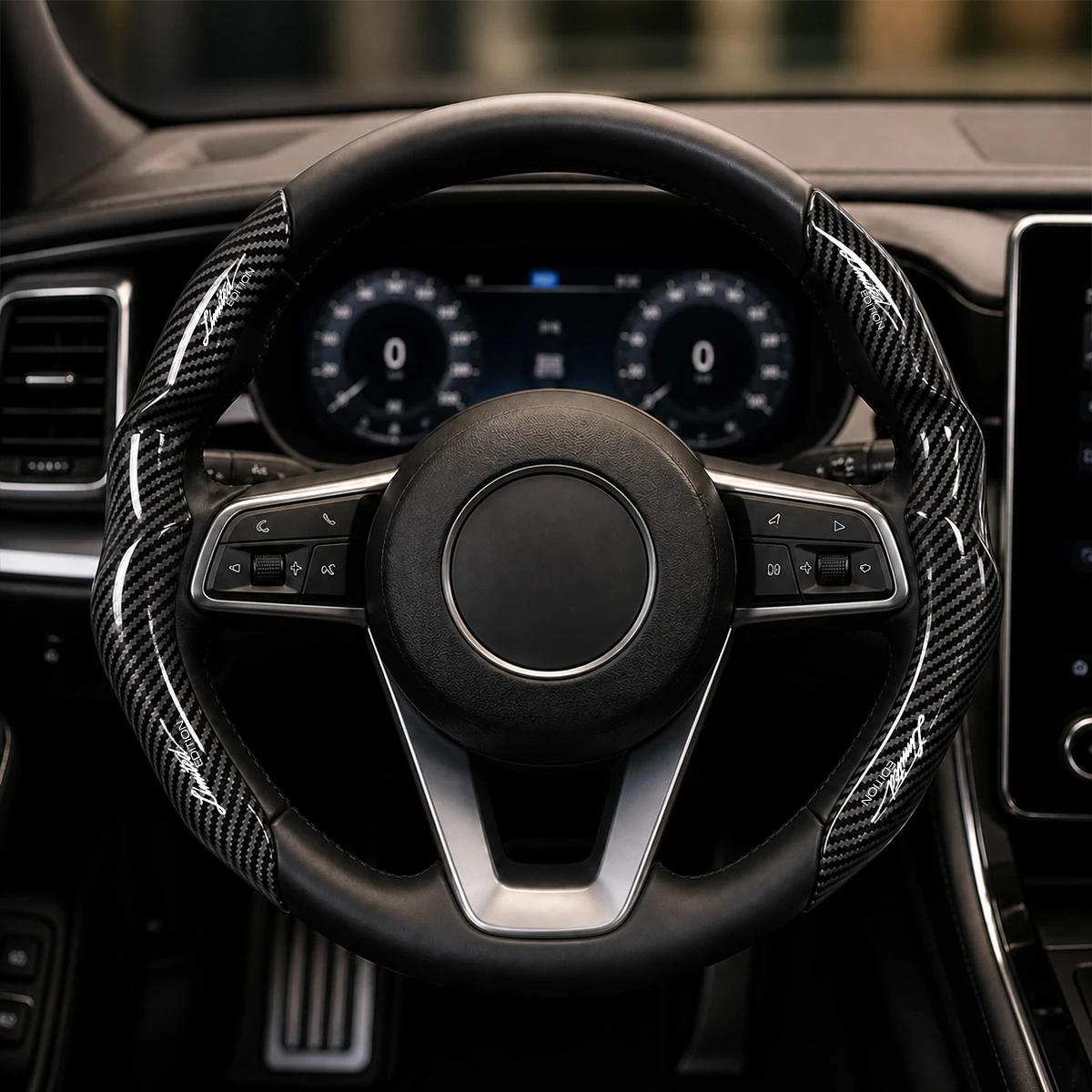 Carbon Fiber Pattern Car Steering Wheel Cover - Anti-Slip & Segmented Design for Most Cars