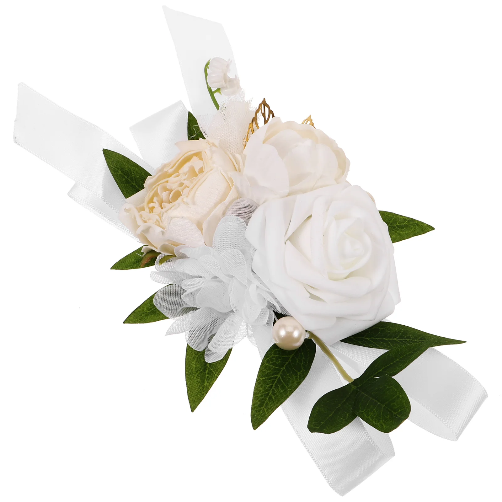 

Artificial Rose Corsage White Silk Flower Bridesmaid Wedding Bridal Shower Elegant Boutonniere