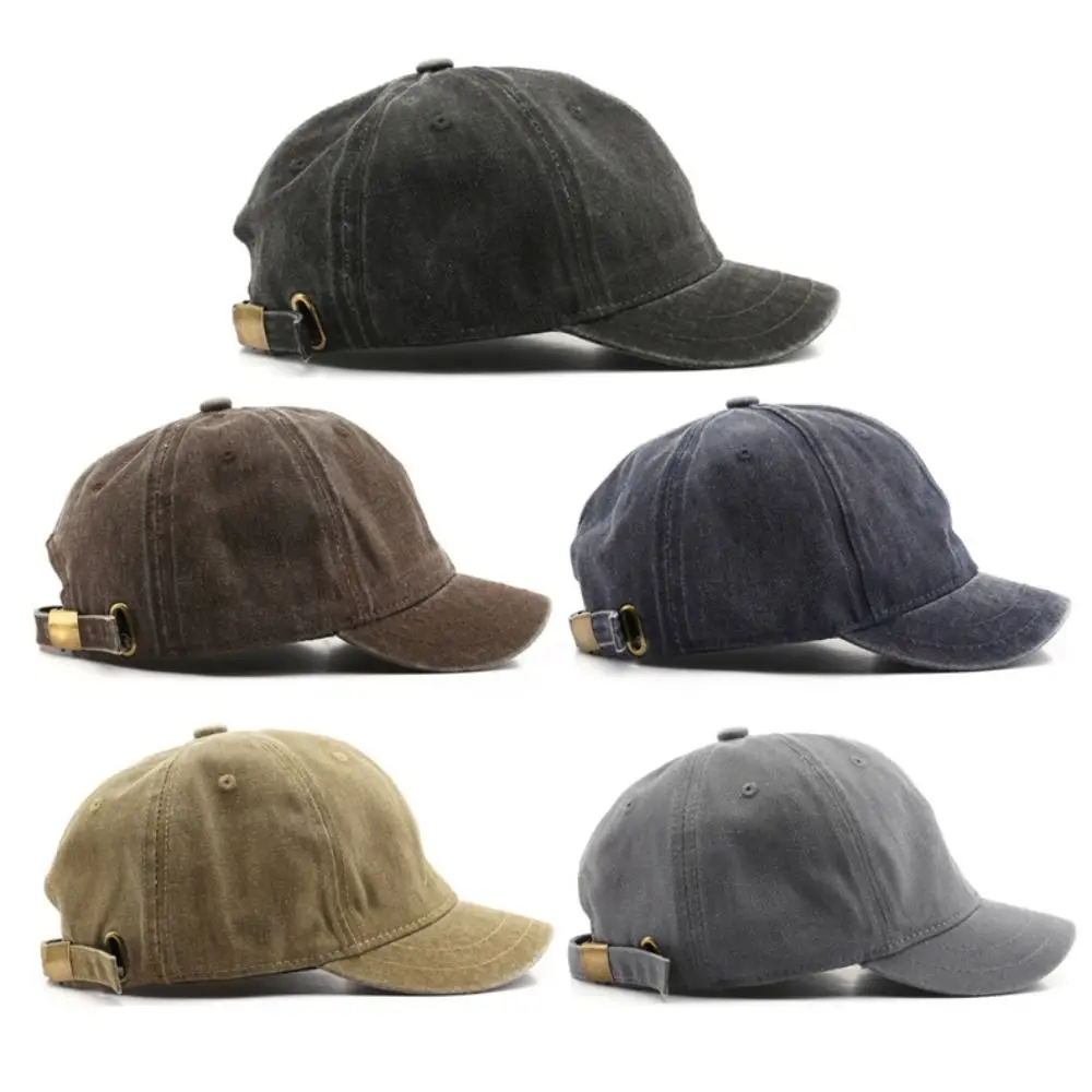 Fashion Short brim Baseball Cap Adjustable Solid Color Bucket Panama Cap Washed Cotton Snapback Cap Autumn