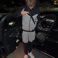 2024 New European and American Sports Set Men's Hoodie Fashion Casual Sports Zipper Coat Long Pants Set