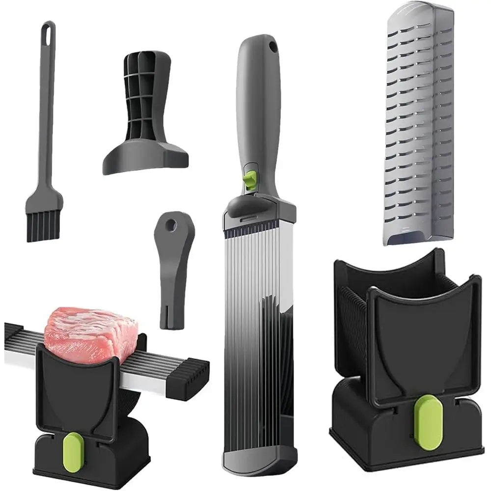 

Ручная мясорезка из нержавеющей стали, нарезает 18 ломтиков, с регулируемым лезвием, портативная, для тонкой нарезки курицы