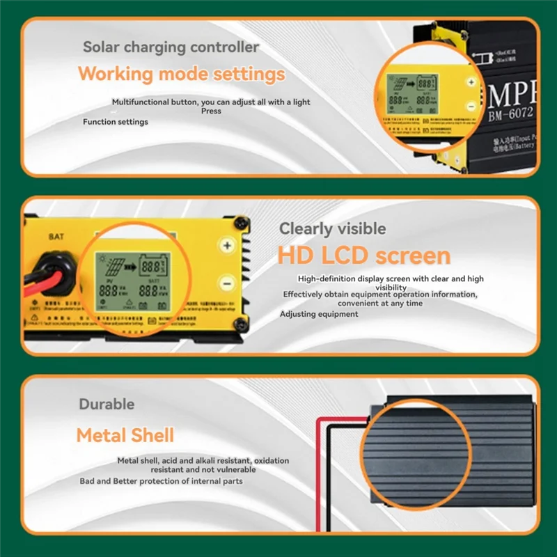 AS63-BM6072 600W MPPT Boost Solar Charge Controller For 24V 36V 48V 60V 72V Battery System Solar Panel 12-50V Input Voltage