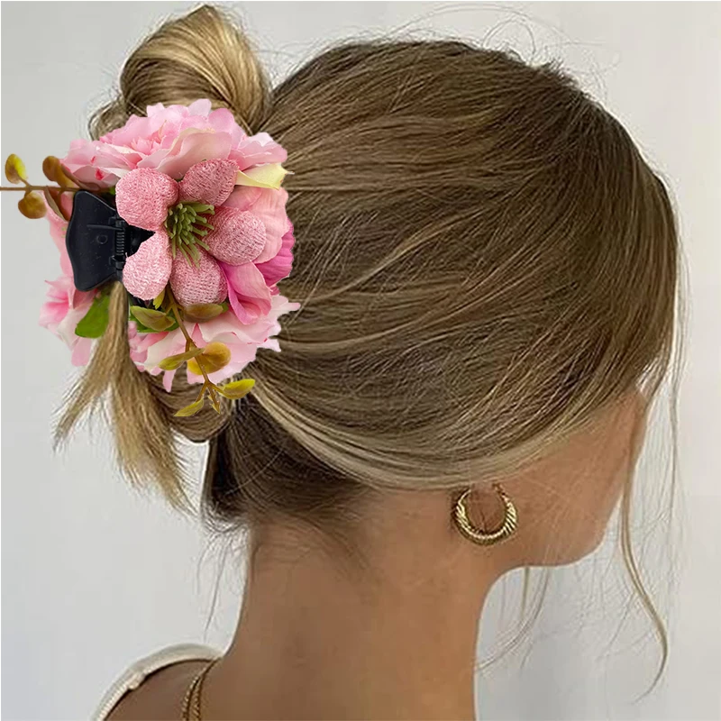 Fabric Rose Flower Claw Clips For Women Girls Hair Clip Barrette Sweet Flowers Fashion Grab Shark Clip Hair Clamps Accessories