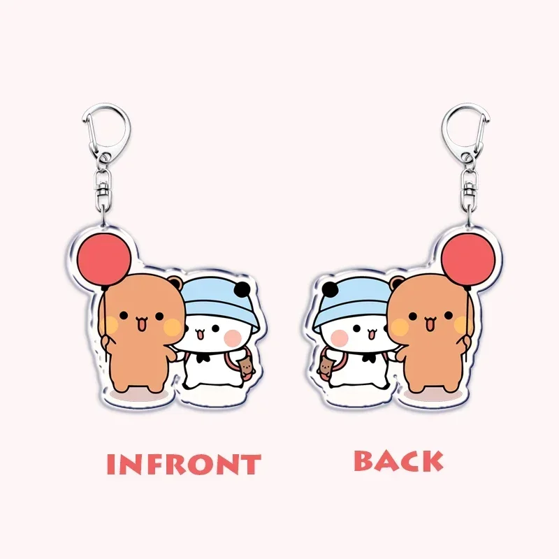 Cute Bubu Dudu Love Keychains Couple Bear Panda Acrylic Keyring for Accessories Bag Pendant Key Chain Jewelry Fans Lovers Gifts